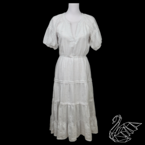 Betsey Johnson White Cotton Tiered Maxi Dress with Puff Sleeves